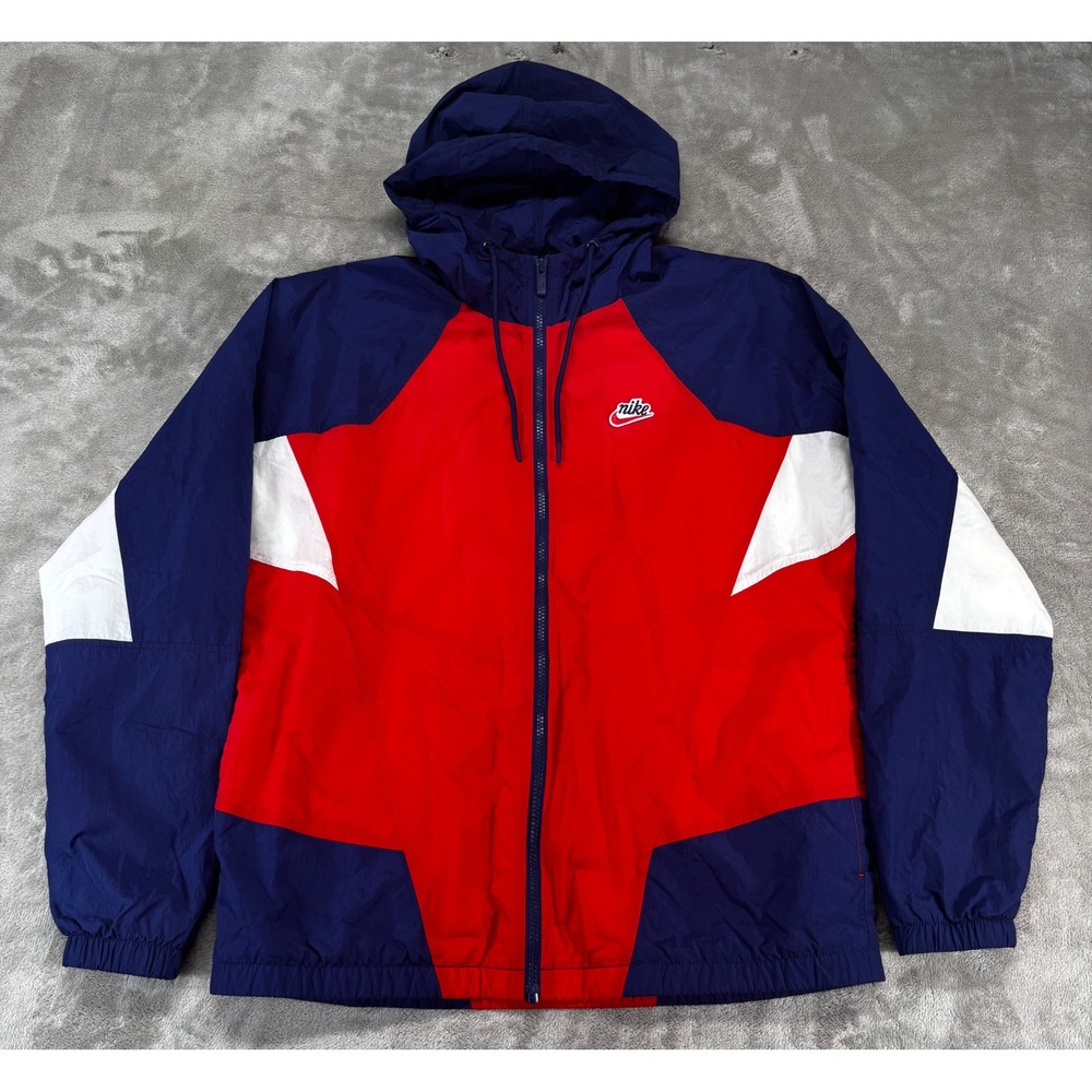 Y2K Nike Windbreaker Jacket Mens S Blue Red White Colorblock Hooded‎ Spell Retro